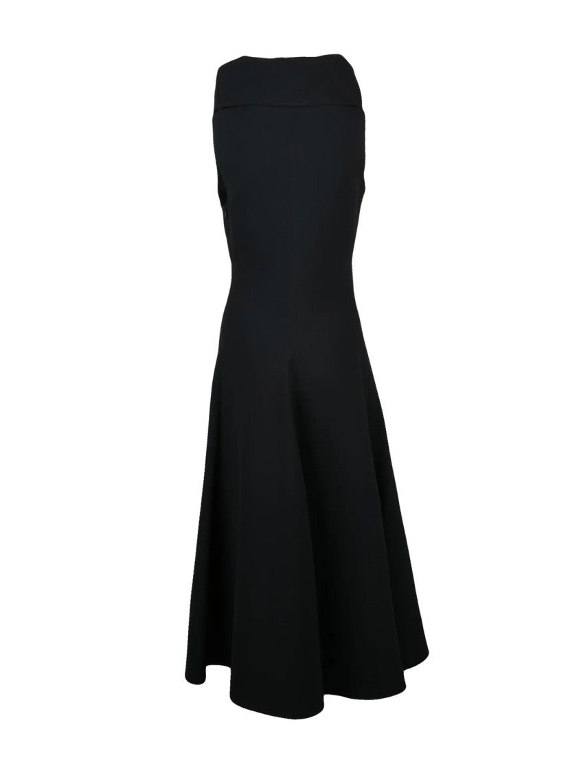 Jacquemus Long Flared Black Dress With Fitted Bodice And Fluid Movement