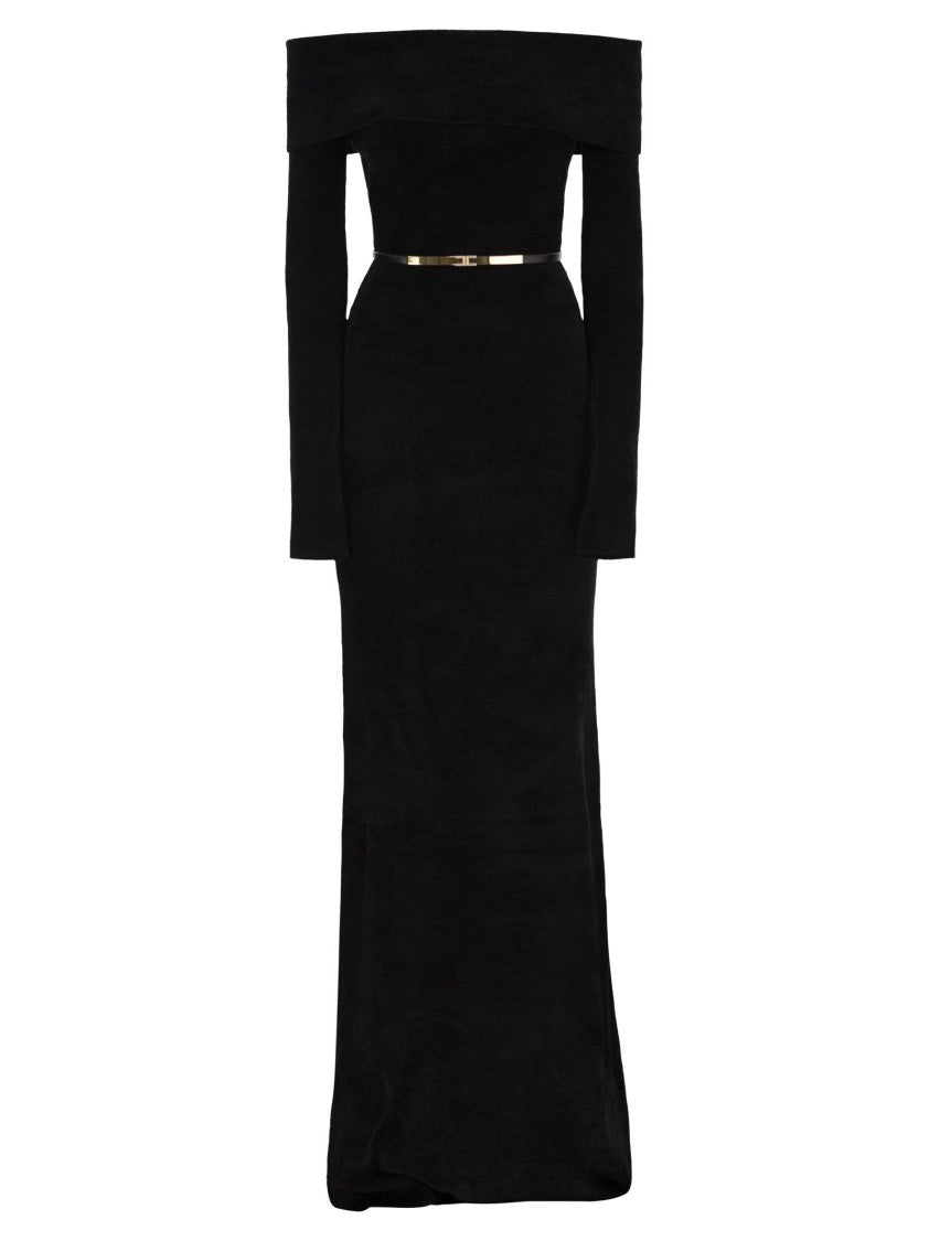 Elisabetta Franchi Red Carpet Chenille Dress With Belt