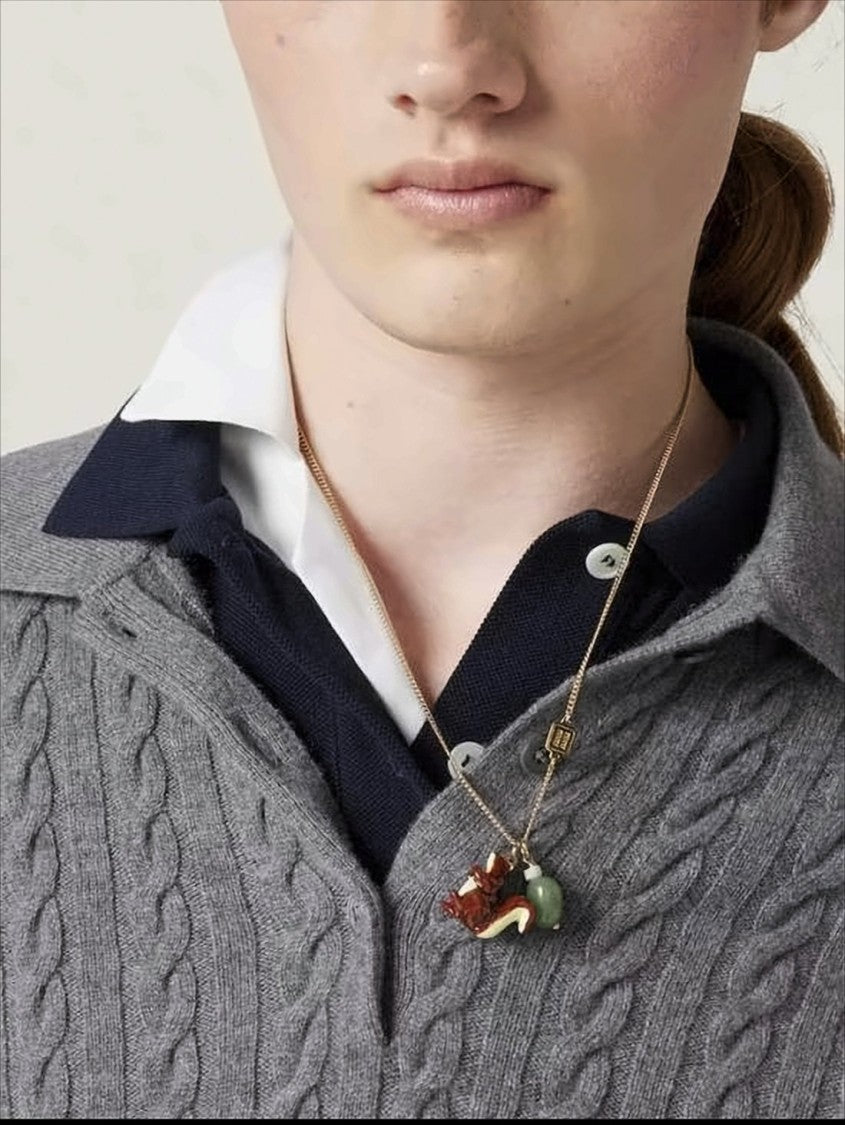 Miu Miu Delicate Yellow Brass Necklace With Squirrel Charm