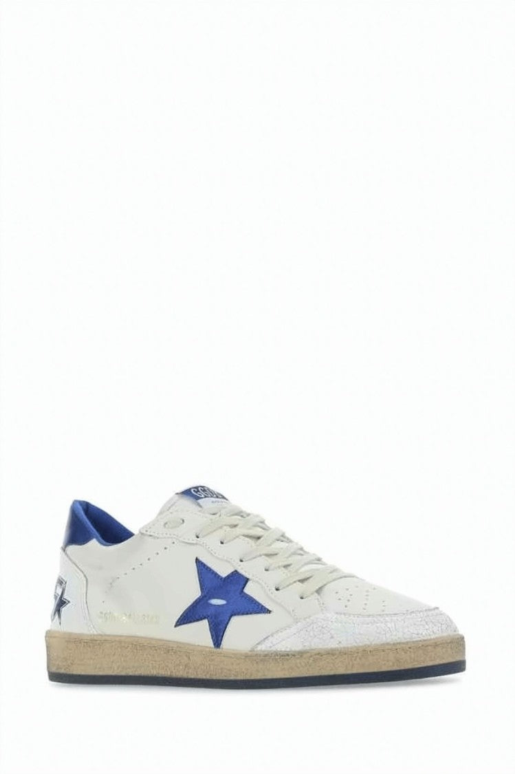 Golden Goose Distressed Off-White Low-Top Sneakers With Blue Star Emblem