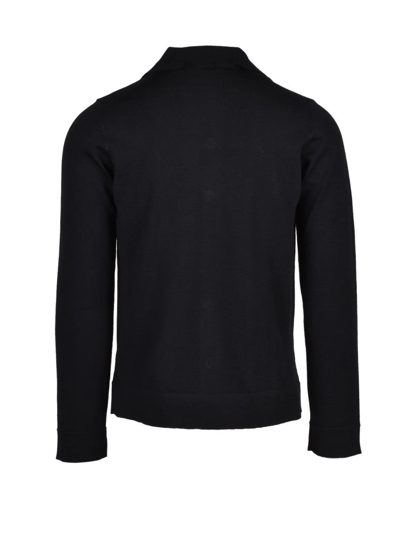 Alpha Studio Black Button-Down Extrafine Merino Wool Shirt