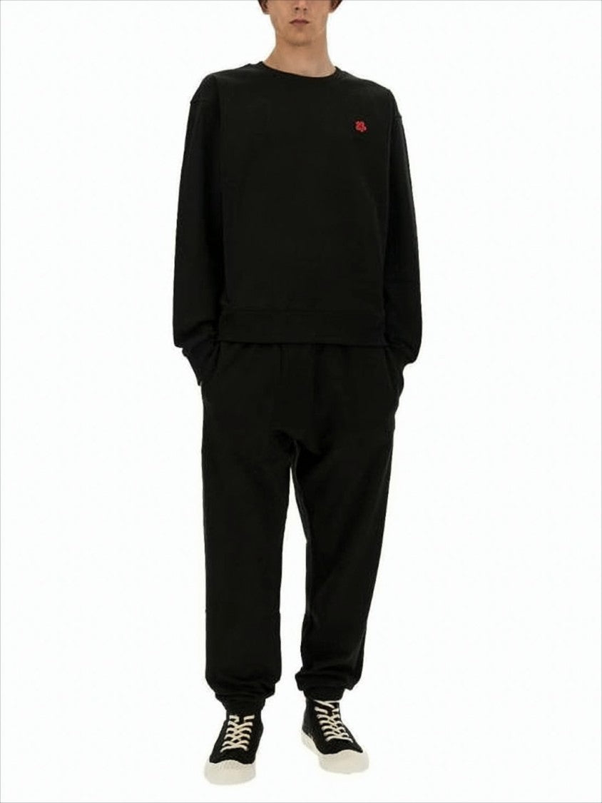 Kenzo Relaxed-Fit Black Cotton Long-Sleeve Sweatshirt With Embroidered Logos