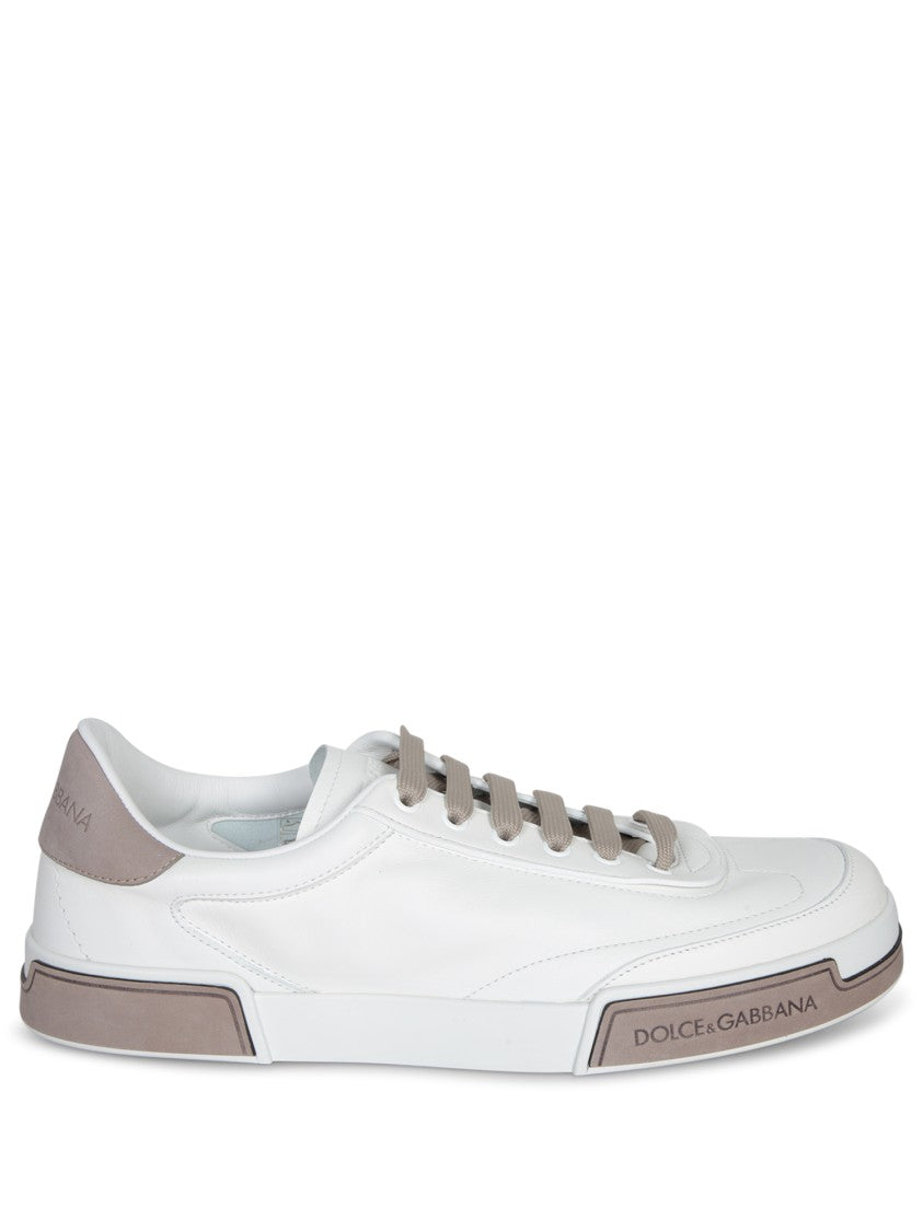 Dolce & Gabbana Leather White Sneakers With Custom Rubber Sole