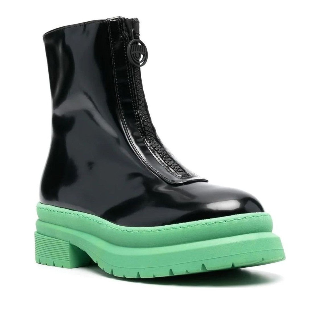 Chiara Ferragni Black Cf Gummy Glossy Mint Green Sole Ankle Boots