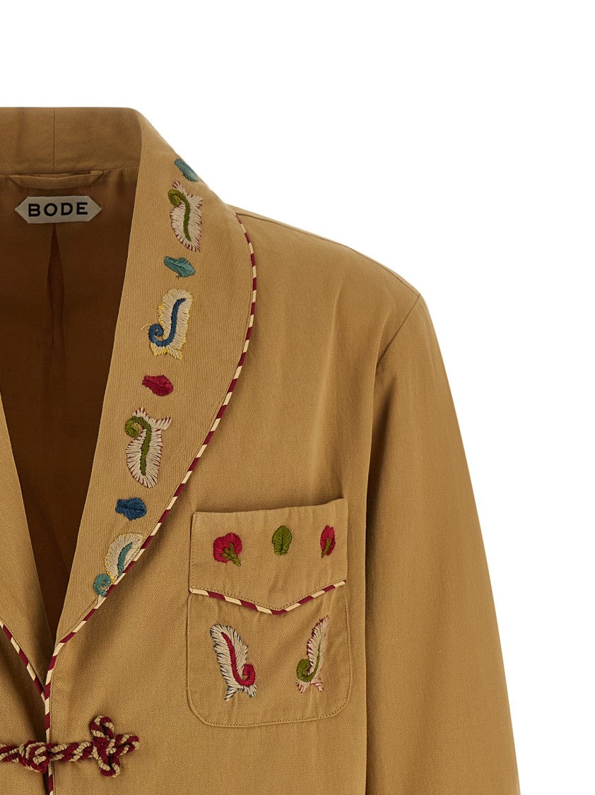 Bode Cotton Gabardine Blazer With Hand Embroidery And Shawl Collar