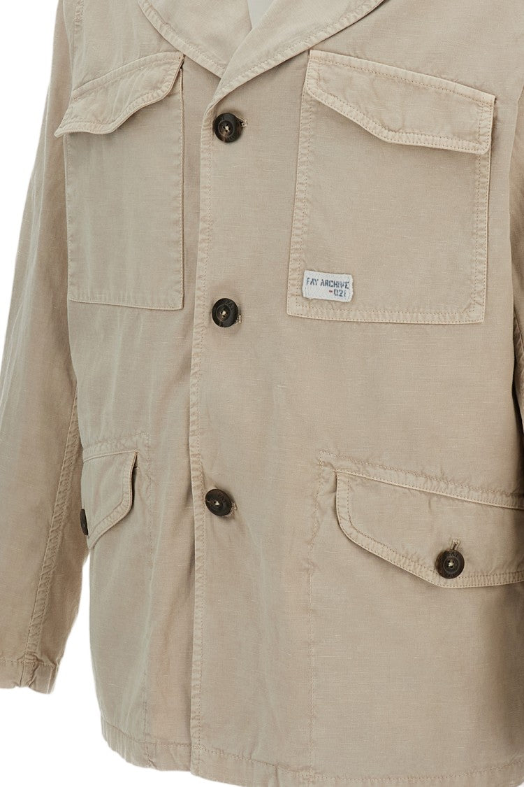 Fay Unlined Utility Jacket In Garment-Dyed Cotton And Linen Gabardine