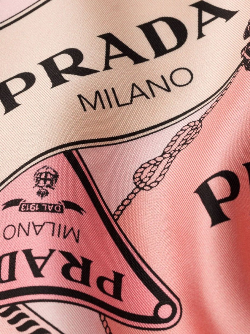 Prada Silk Scarf With Overlapping Label Motifs