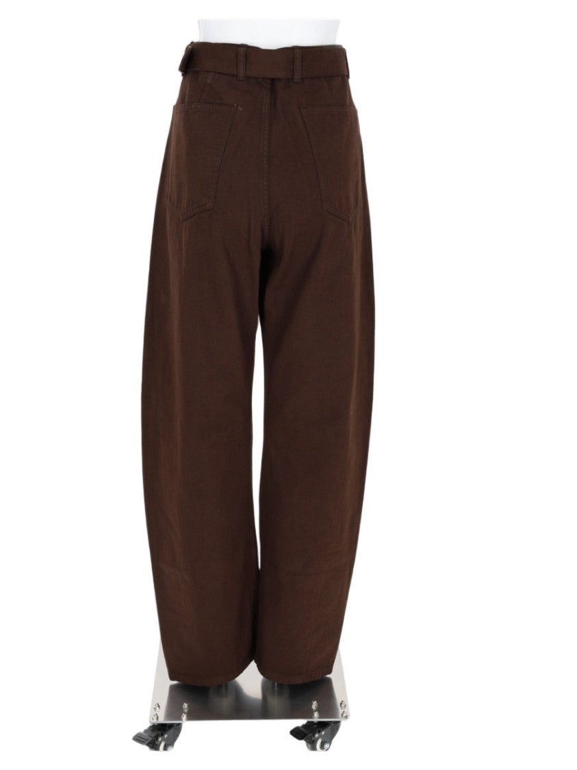 Lemaire Brown Cropped Belted High-Waist Cropped Pants
