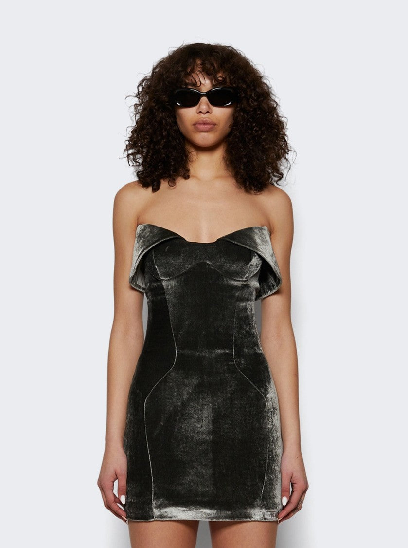 Mugler Velvet Mini Dress Silver Grey