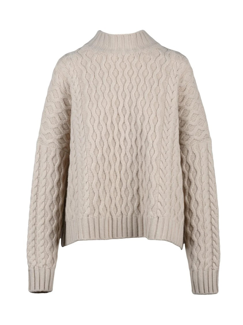 Max Mara Textured Cable Knit Oversized Sweater With High Crew Neckline