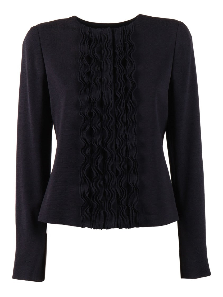 Emporio Armani Black Fitted Vertical Ruffled Blazer