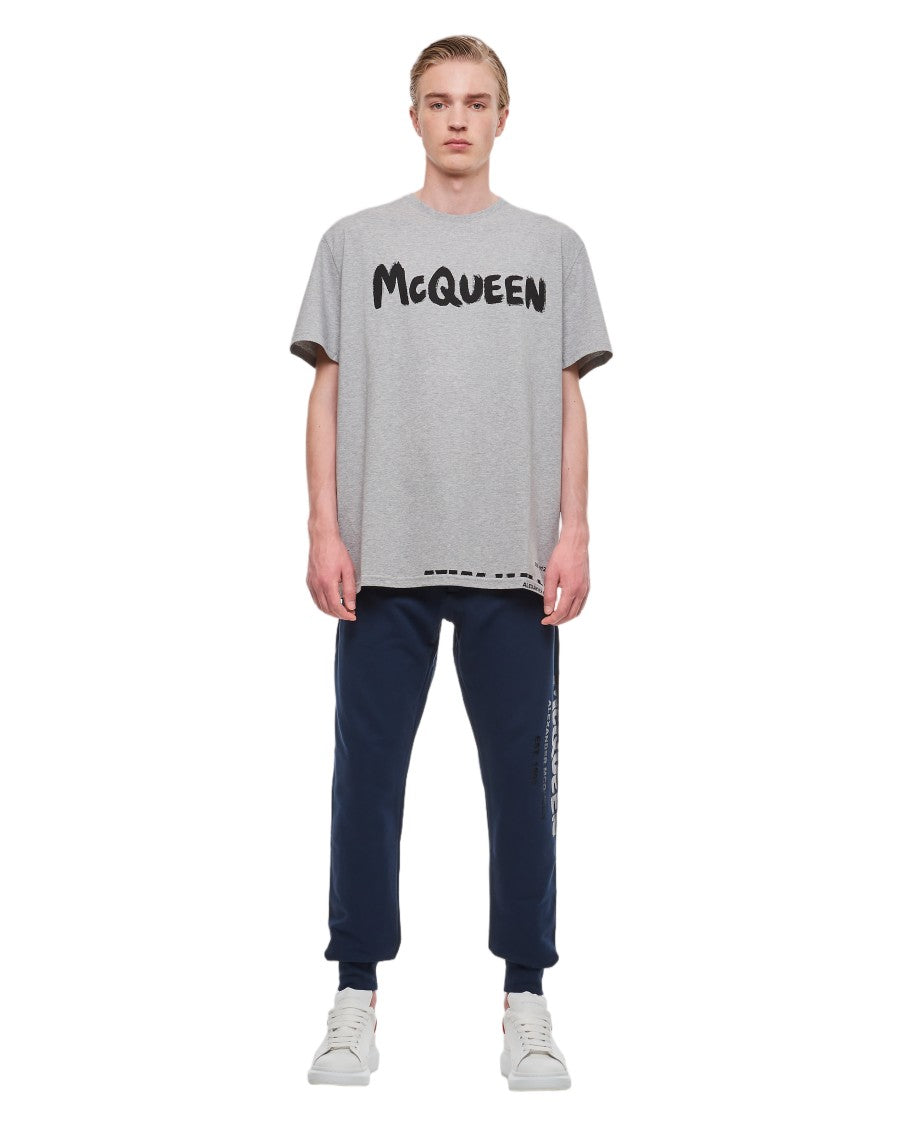 Alexander Mcqueen Deep Blue Cotton Jogging Pants With Drawstring Waistband