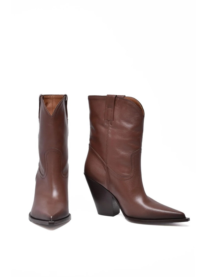 Elena Iachi Brown Leather Texan Ankle Boots
