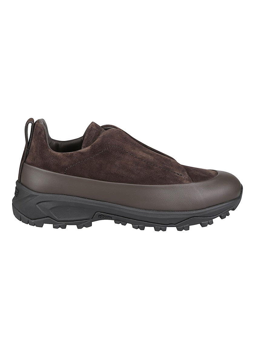 Zegna Triple Stitch Suede Calf Leather Low-Top Sneakers