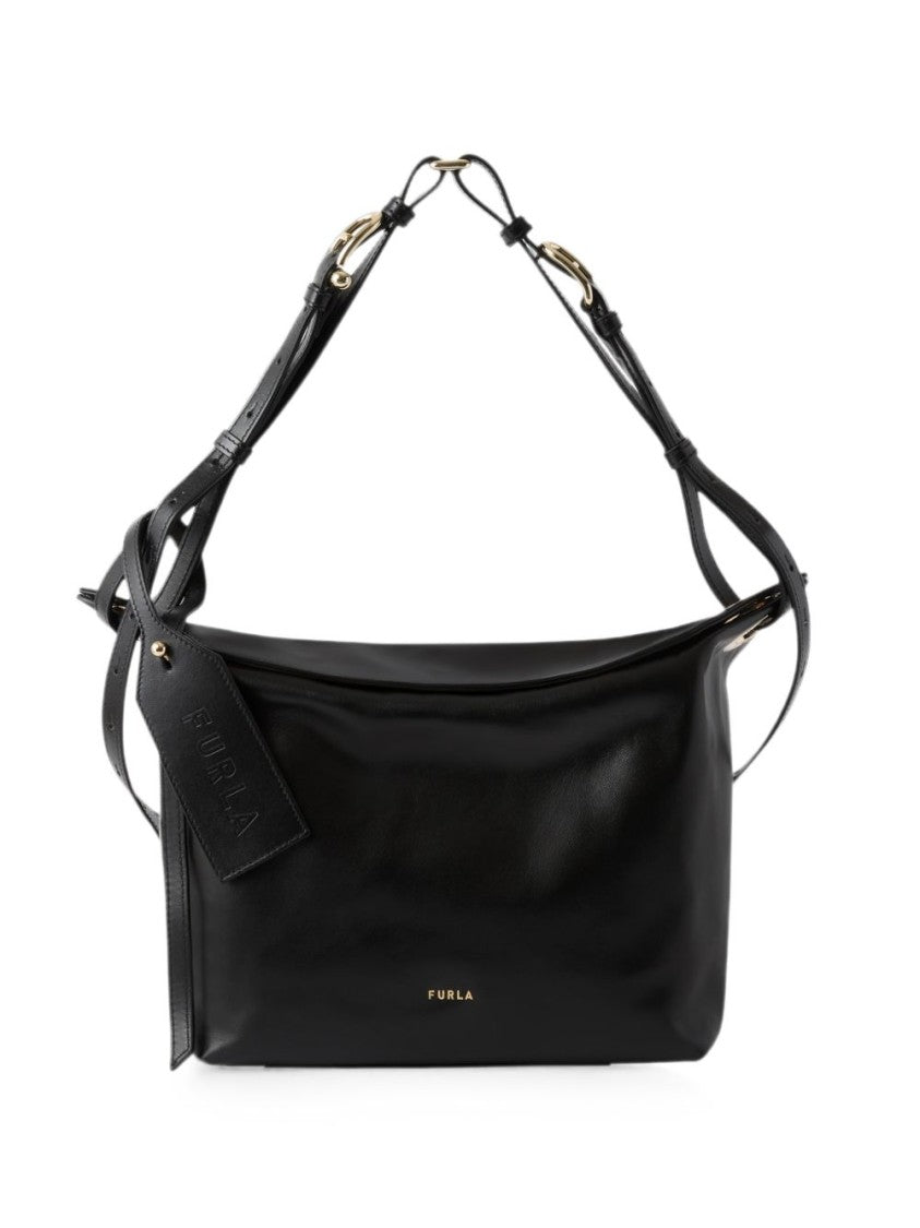 Furla Black Ginevra M Shoulder Bag Logo Engraving Bag