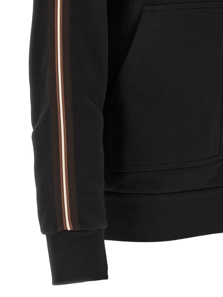 Moncler Brushed Cotton Hoodie With Adjustable Nylon Hood And Tricolor Accents