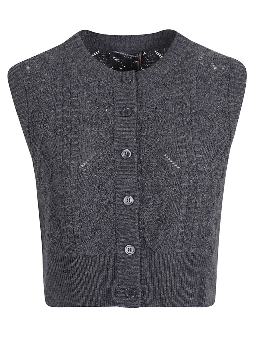 Ermanno Scervino Dark Grey Cable Knit Waistcoat