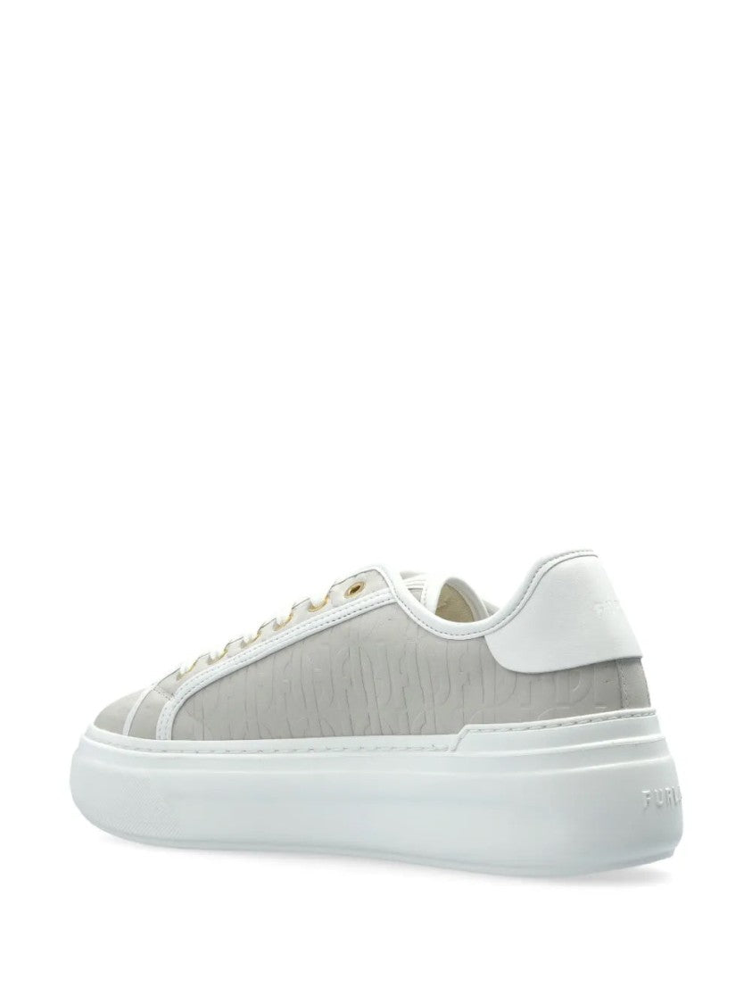 Furla Beige Textured Leather Platform Sneakers