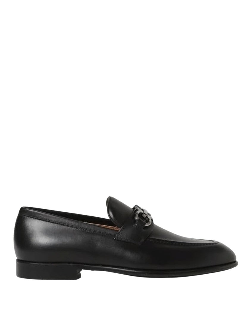 Ferragamo Black Calf Leather Loafers With Metal Bit Detail