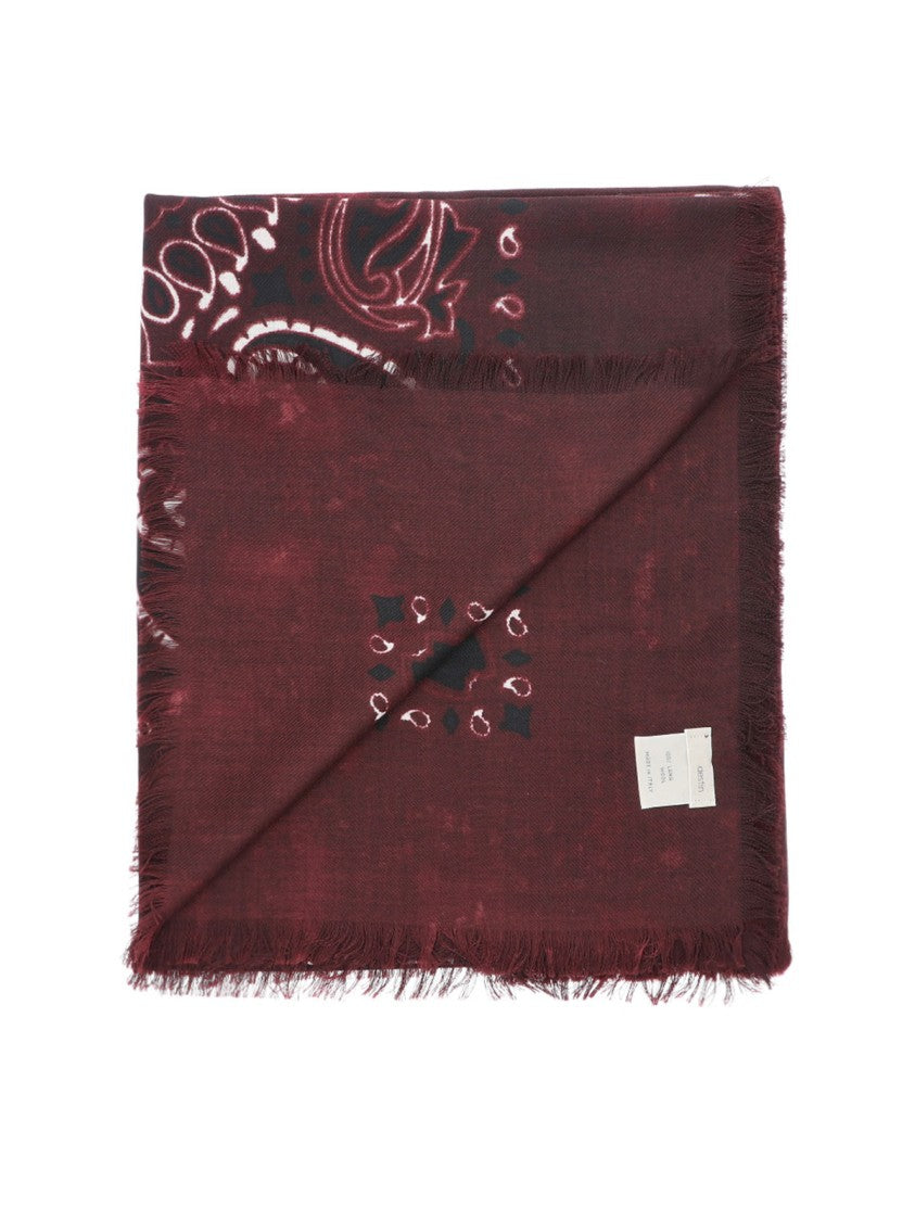 Destin Bordeaux Red Jil Bandana Print Fringed Wool Scarf