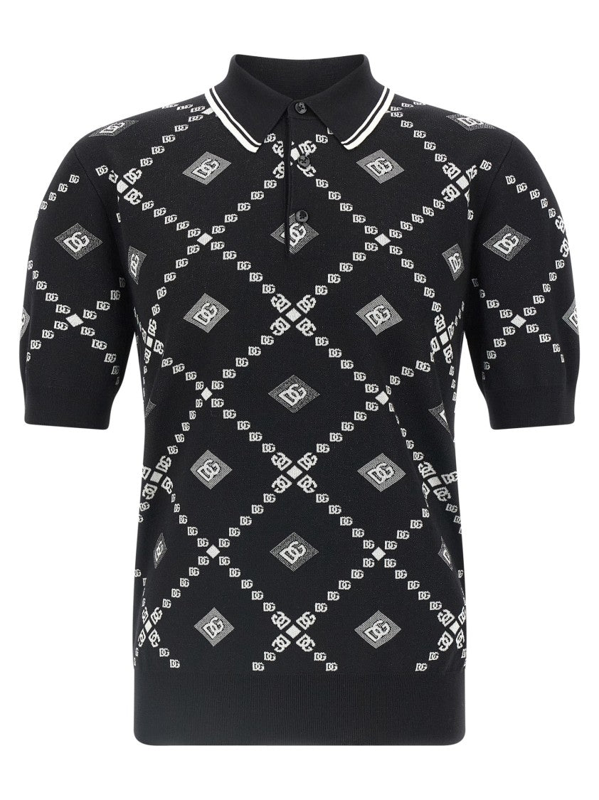Dolce & Gabbana Jacquard Knit Polo Shirt With Maxi Check Pattern