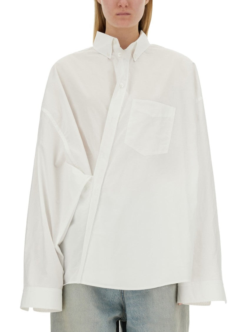 Balenciaga Wrap-Style White Shirt With Oversized Fit