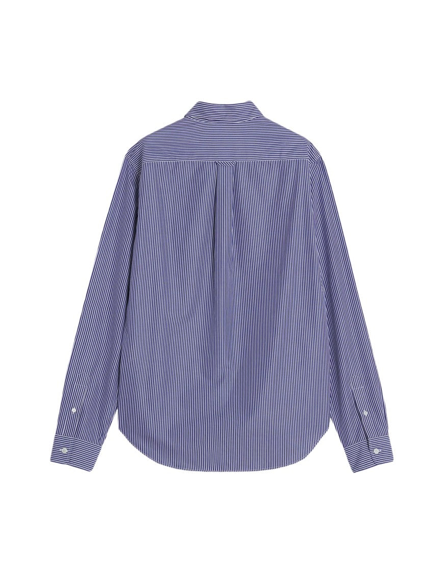 Maison Kitsuné Long-Sleeve Blue Striped Shirt With Classic Collar And Embroidered Logo