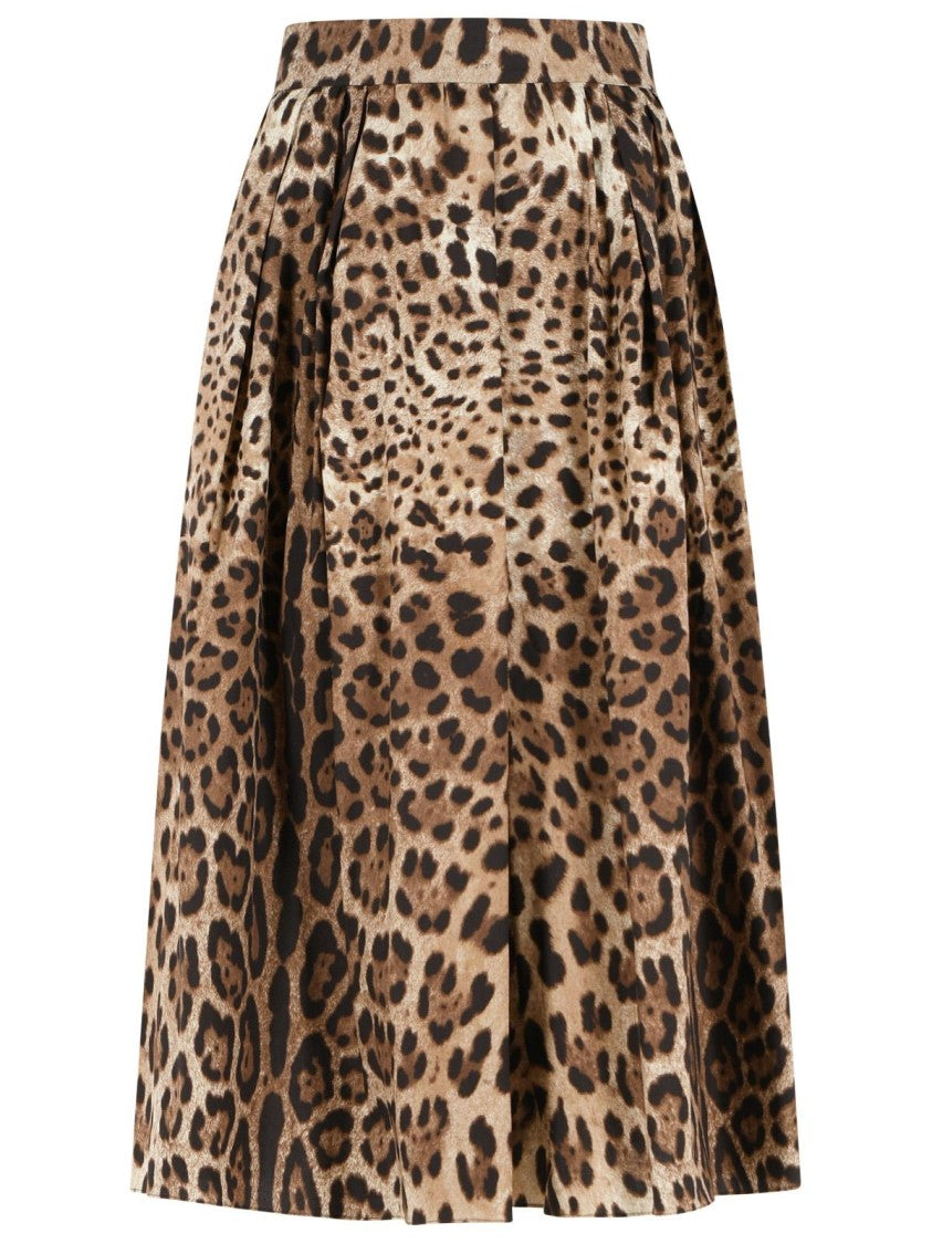 Dolce & Gabbana Leopard Print Cotton Midi Skirt