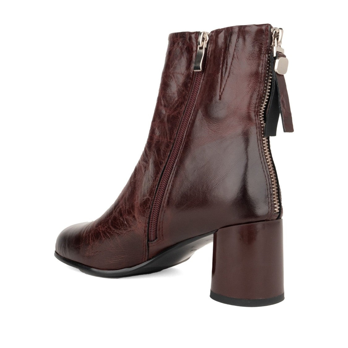Linda Baumann Red Glossy Block Heel Leather Ankle Boots