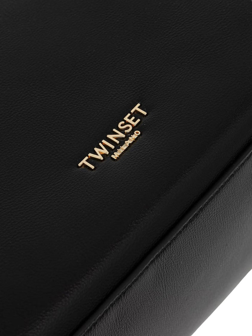 Twin-Set Structured Black Polyurethane Tote Bag