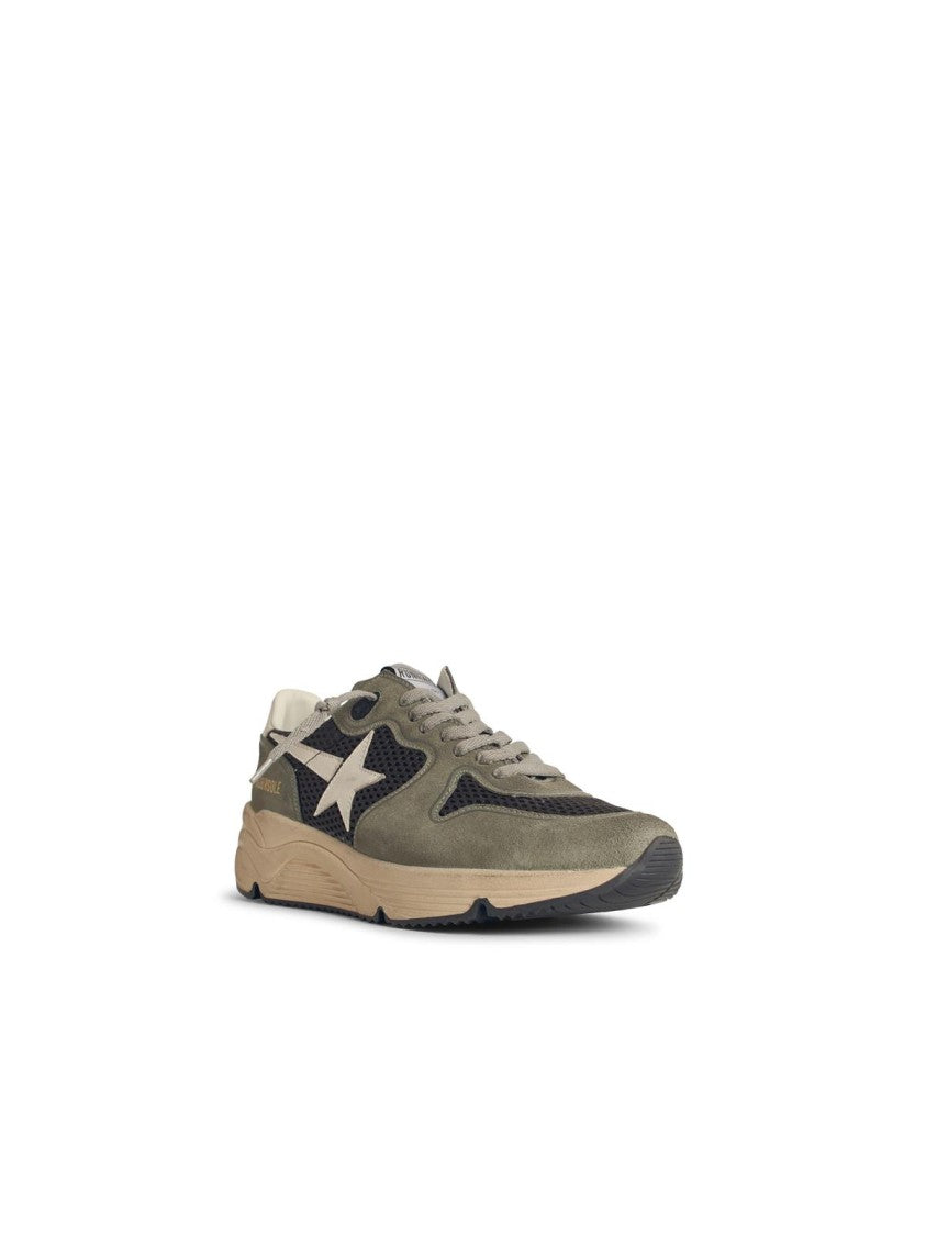 Golden Goose Running Sole' Green Suede Sneakers With White Leather Accents