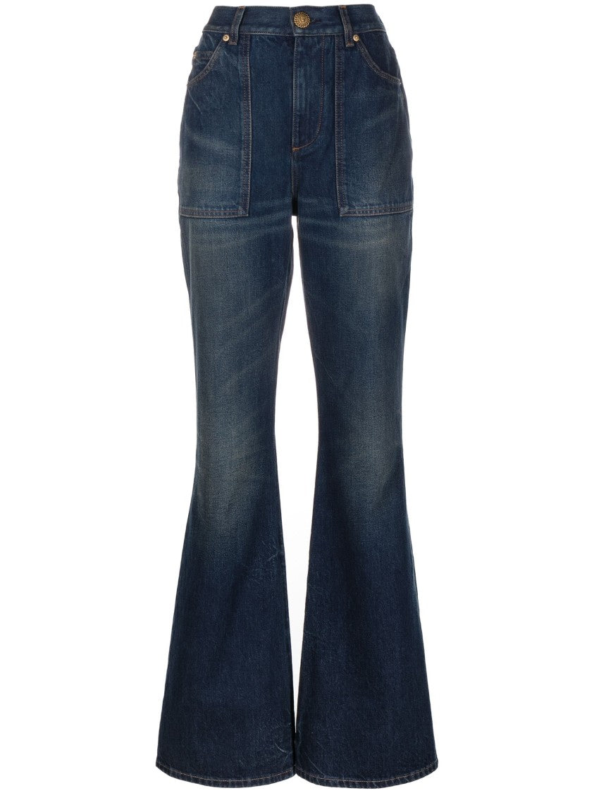 Balmain Blue Vintage High-Waisted Cotton Flared Jeans