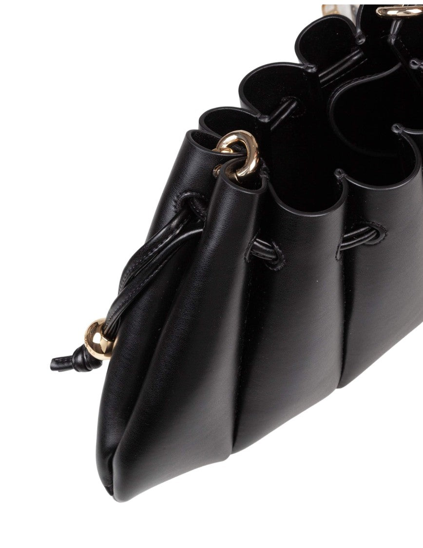 Themoirè Accordion-Design Vegan Leather Bag With Lace Closure And Gold Hardware