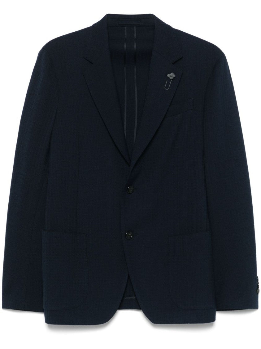 Lardini Navy Blue Tailored Jacket With Functional Pockets
