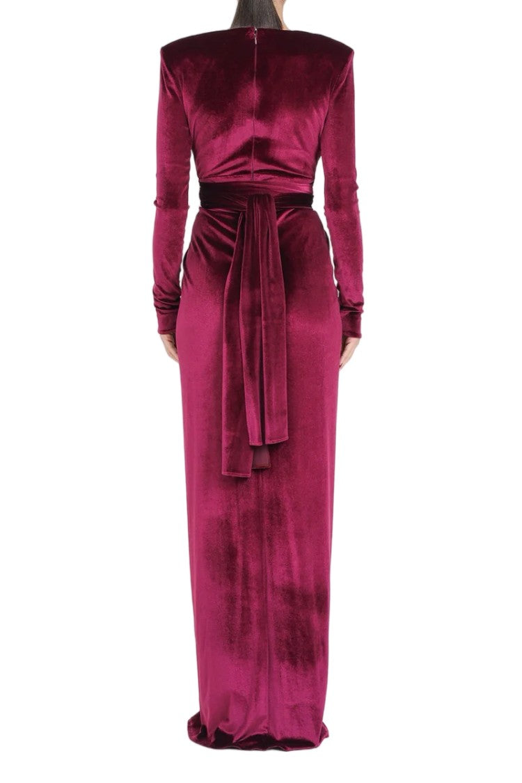 Santas* Red Polyester Elastane Women's Long Velvet Dress