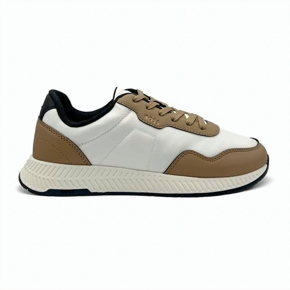 Hugo Boss Low-Top White Sneakers With Brown Overlays
