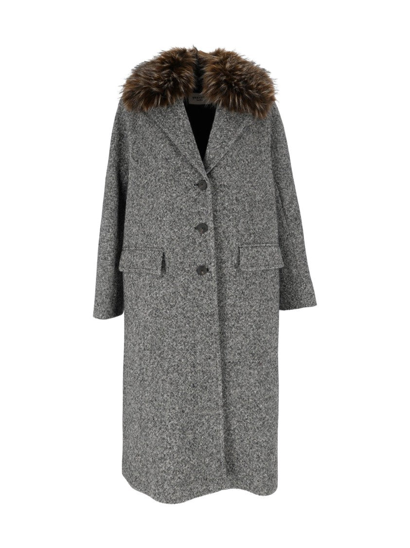 Max Mara Black Tasca Fur Trim Wool-Blend Coat
