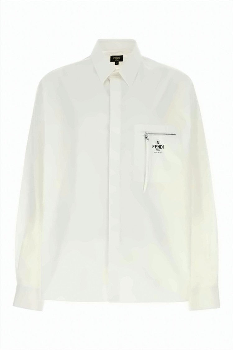 Fendi Cropped White Long-Sleeve Shirt With Classic Collar