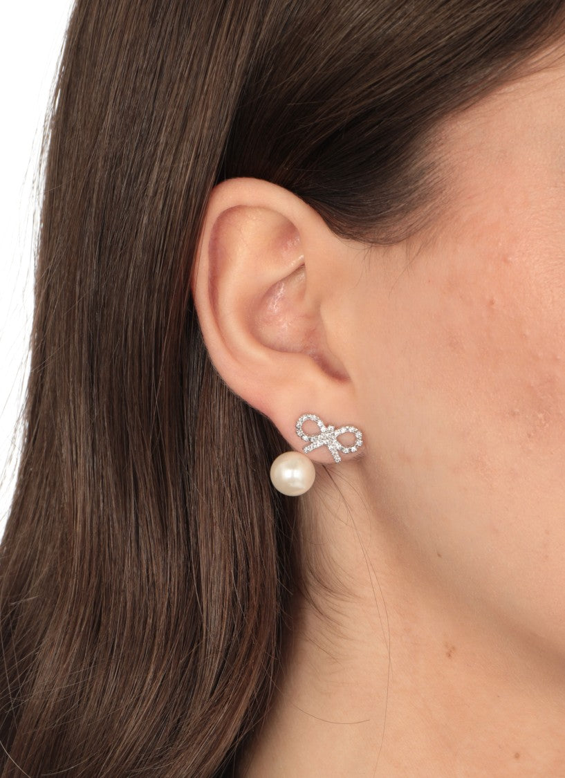 Self-Portrait Crystal Bow Pearl Jacket Earrings