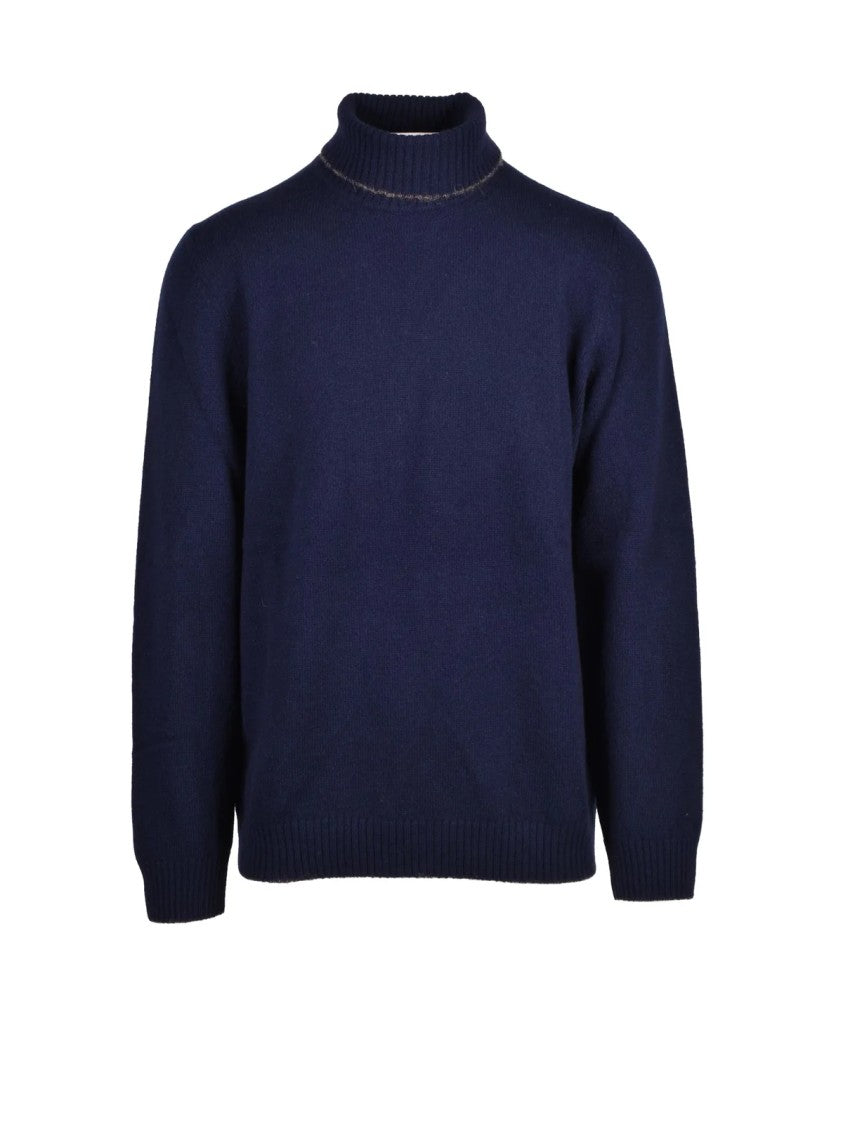 Luigi Gentile Blue Wool High-Neck Sweater