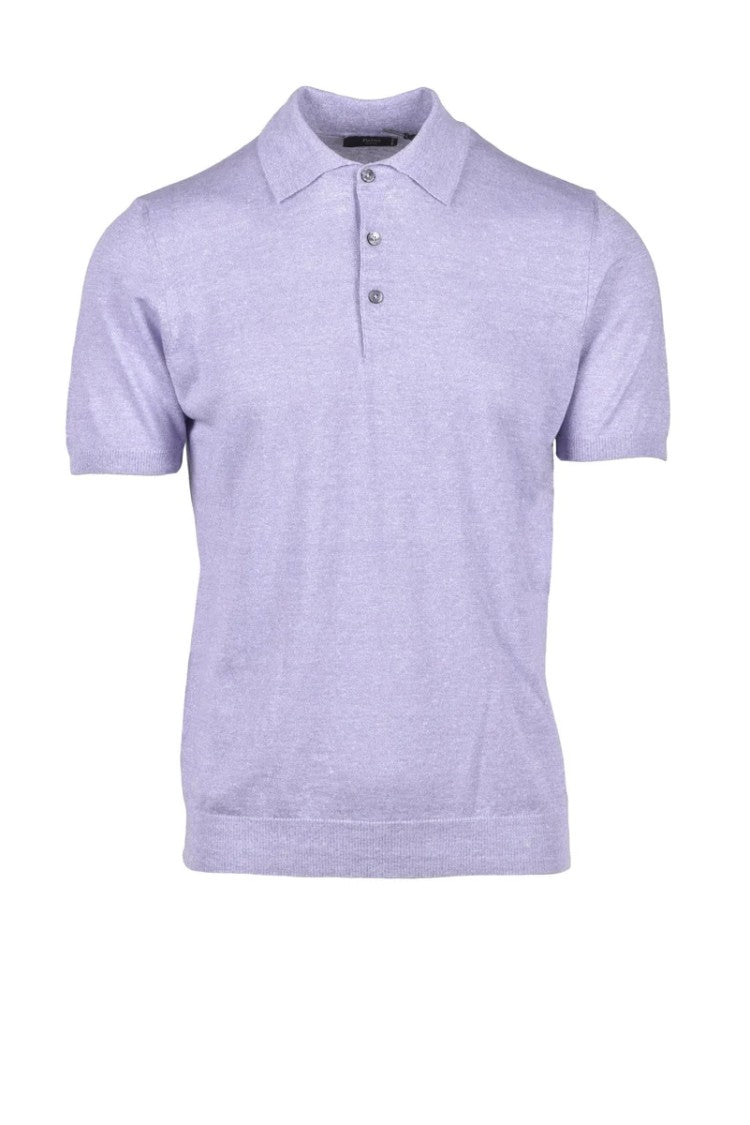 Fama Purple Linen And Cotton Knit Polo