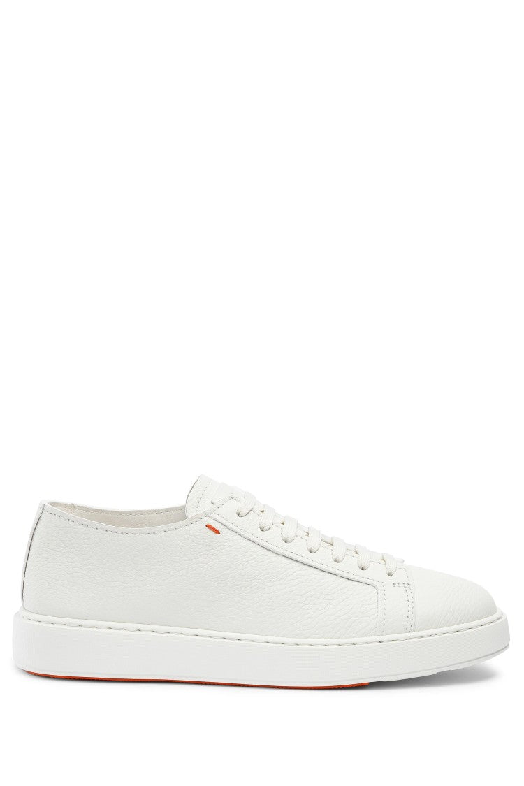 Santoni White Pebbled Leather Sneakers