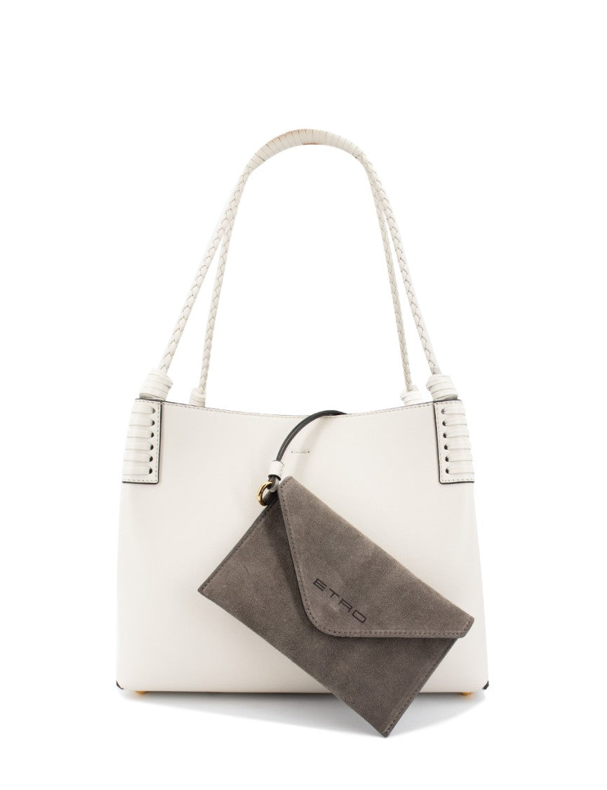 Etro Iconic White Leather Bucket Bag With Internal Clutch