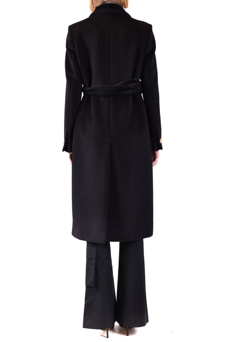 Tagliatore Double-Breasted Long Coat With Gold Buttons And Belted Waist
