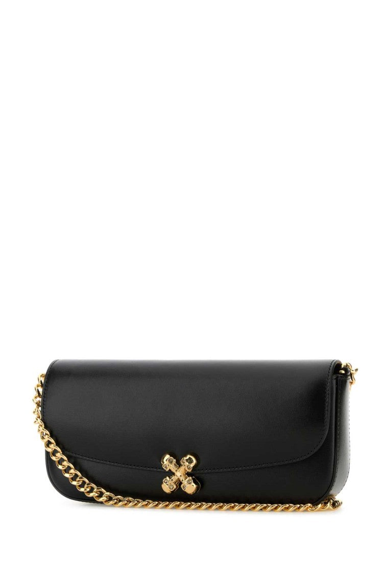 Alexander Mcqueen Black Leather Skull Flower Crossbody Bag