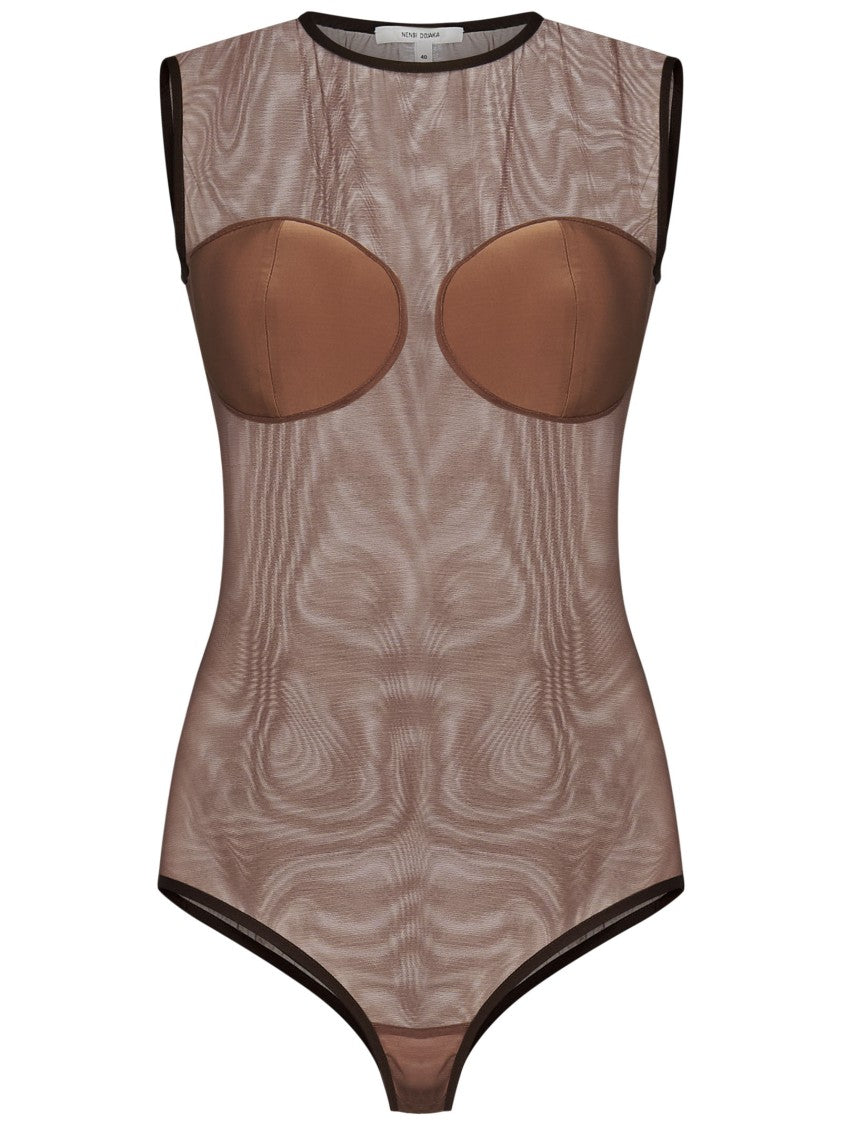 Nensi Dojaka Structured Cups Fitted Brown Bodysuit