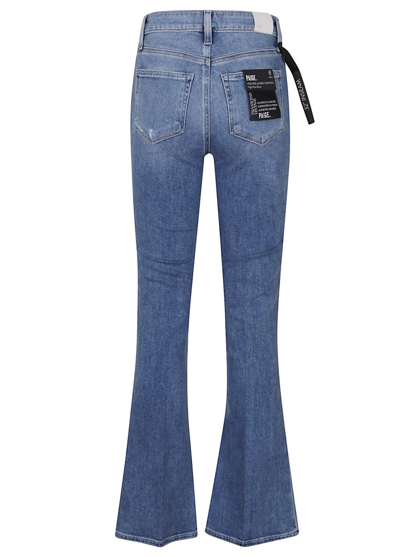 Paige Flared Blue Jeans With High Waist