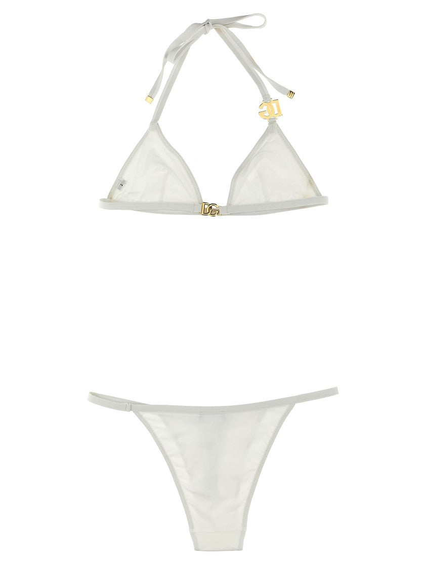 Dolce & Gabbana Triangle Top Bikini With Front Logo Buckle And High-Cut Bottoms