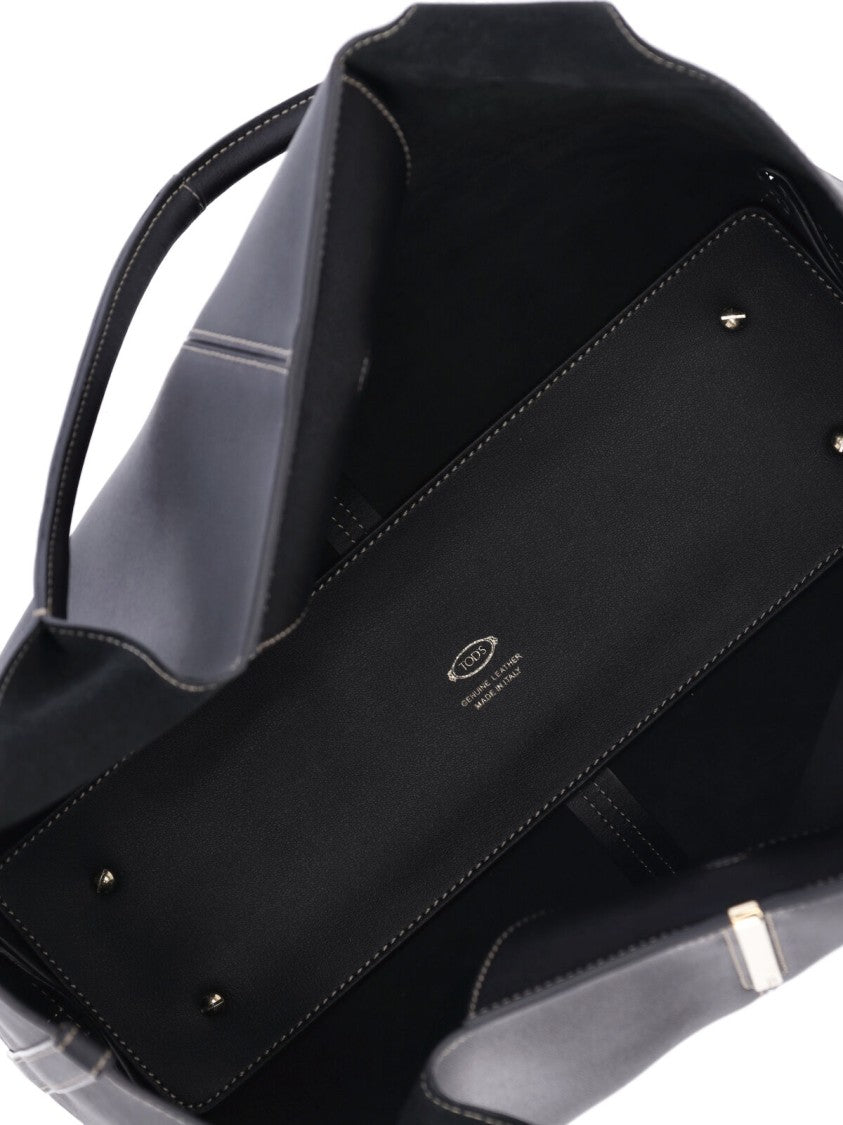 Tod's Black Calfskin Medium Tote Bag