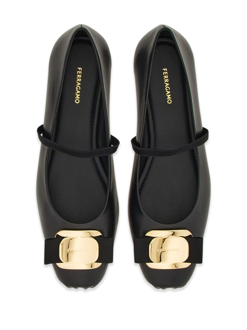 Salvatore Ferragamo Black Zina Sophisticated Nappa Leather Ballerinas